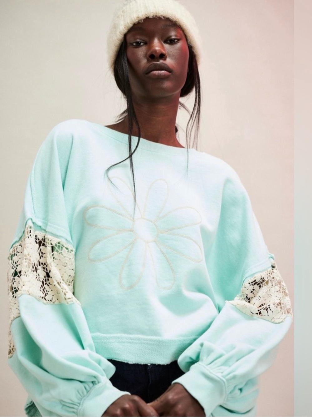 Free People x Tricia Fix Chain Stitch Daisy Crew